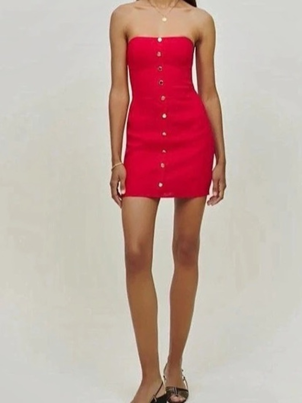 Reformation Shiela Linen Dress Strapless Mini Linen Dress in Red Size 8 never wo